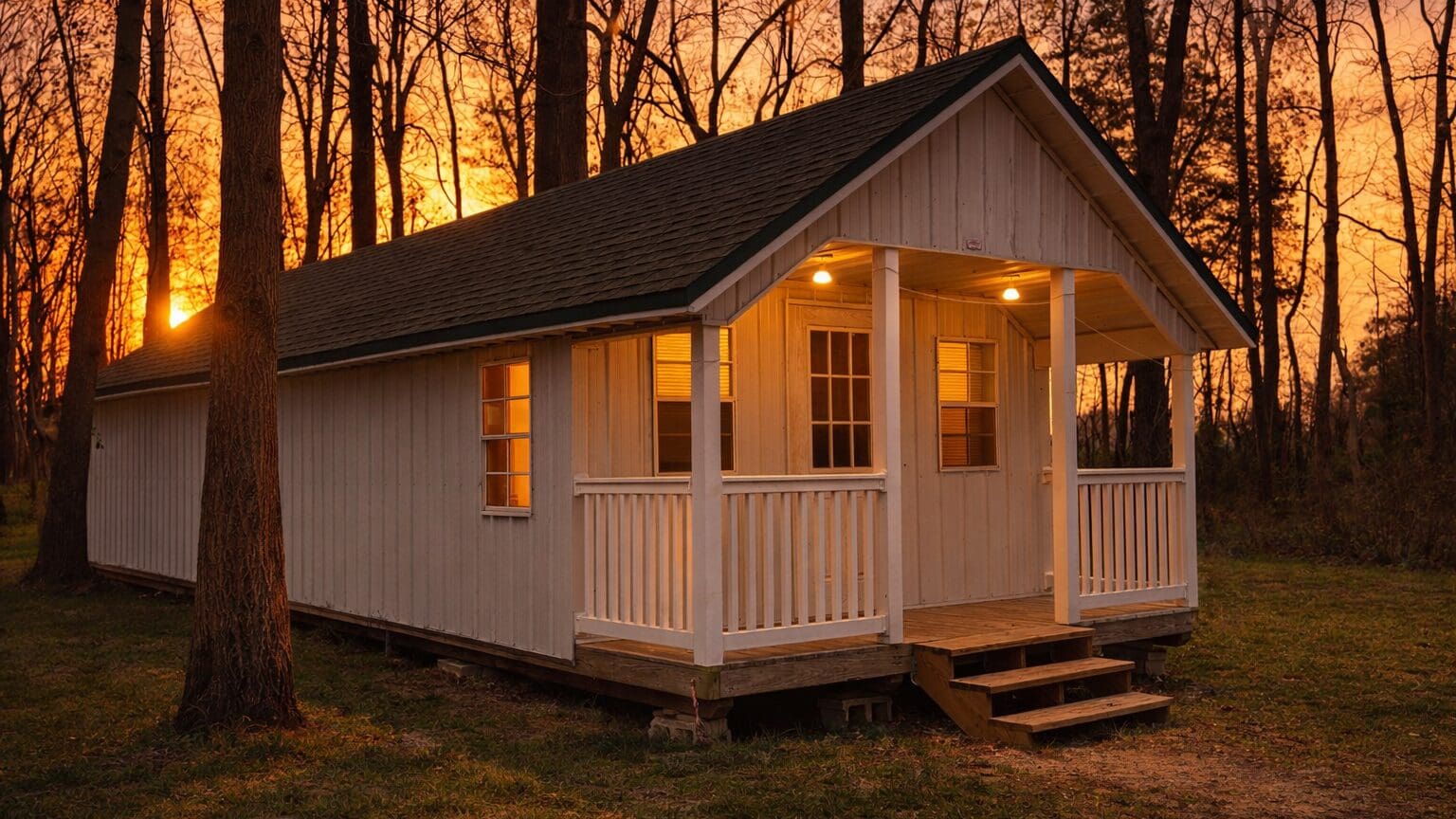 white-cabin-in-cedar-point-village-at-sunset